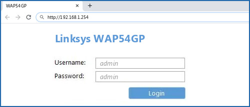 Linksys WAP54GP router default login
